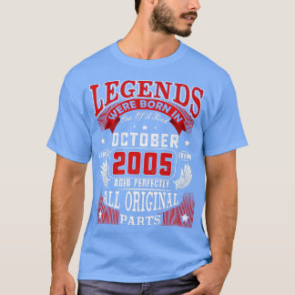 17th Birthday Tee Legends Born In October 2005 17 