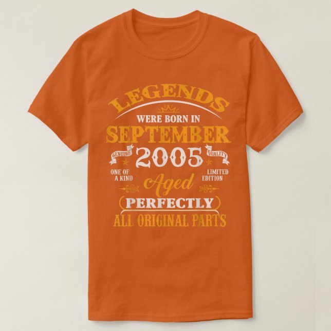 17th Birthday Tee Legends Born In September 2005 1 (Design Front)