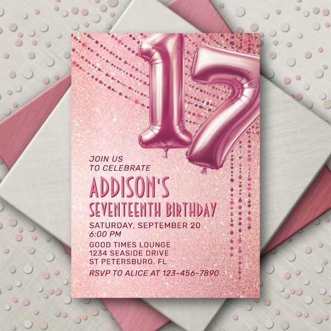 17th Birthday Teen Girl Rose Gold Invitation (Creator Uploaded)