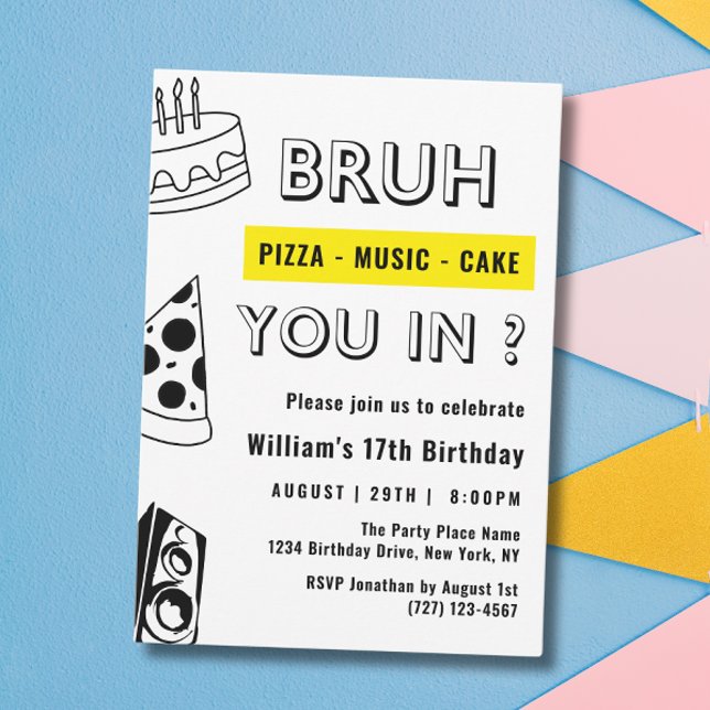 17th Bruh, You in Birthday Teen Boy Funny Invitation (Creator Uploaded)