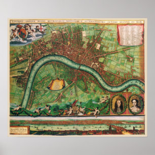 17th Century Antique London, England Street Map Poster