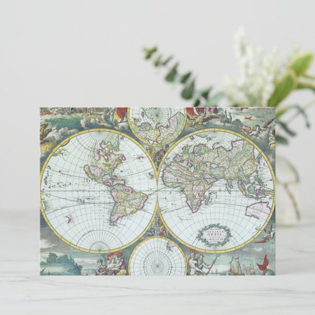 17th Century Antique World Map, Frederick De Wit Invitation (Standing Front)