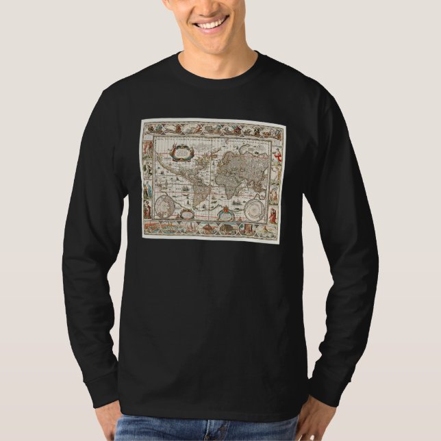 17TH CENTURY ANTIQUE WORLD MAP HISTORY GEOGRAPHY E T-Shirt (Front)