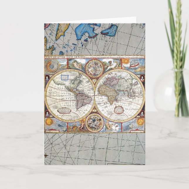 17th Century Dual Hemisphere World Map Card (Front)