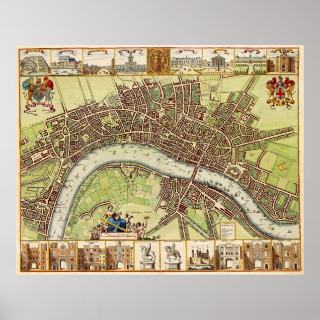 17th Century Map of London England by W. Hollar Poster (Front)