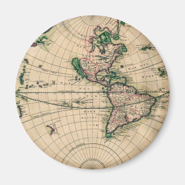 17th Century New World Map Magnet (Front)