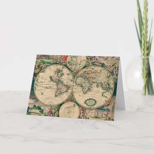 17th Century World Map Greeting Card (Front)