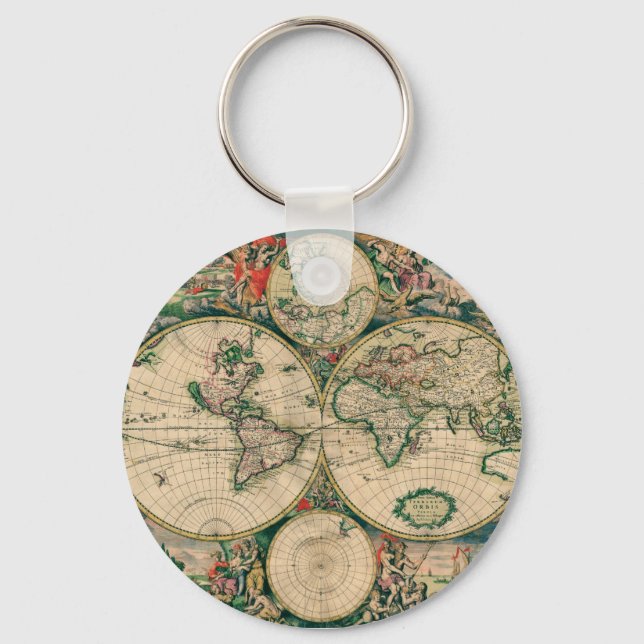 17th Century World Map Key Ring (Front)