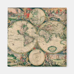 17th Century World Map Magnet