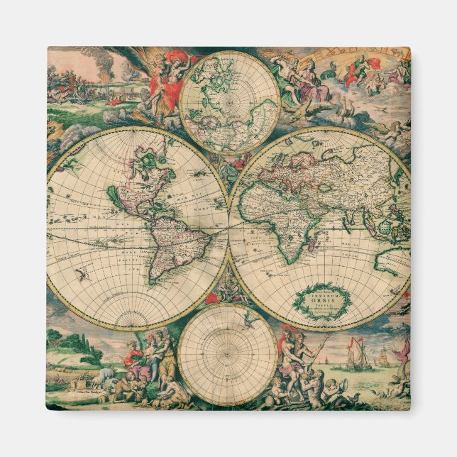 17th Century World Map Magnet (Front)