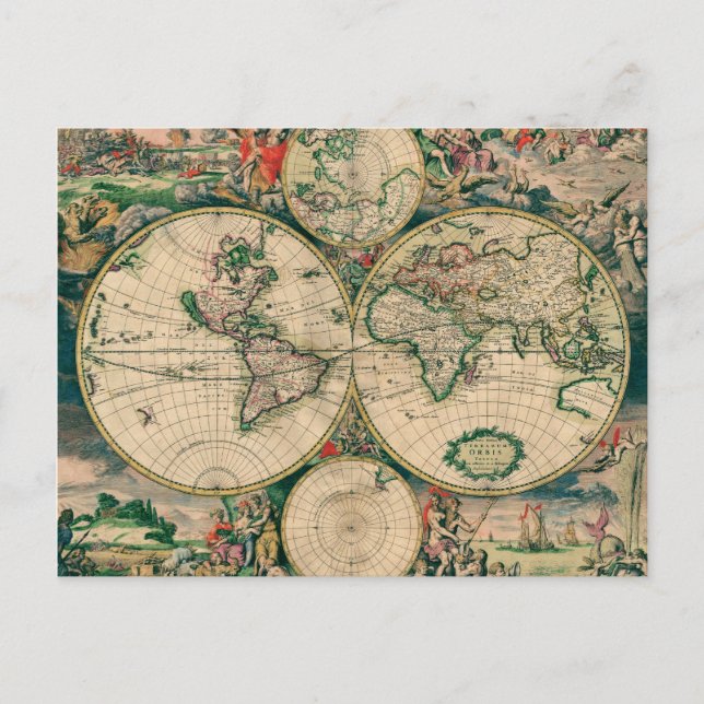 17th Century World Map Postcard (Front)