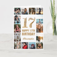 17th Happy Birthday Gold and White Photo Collage