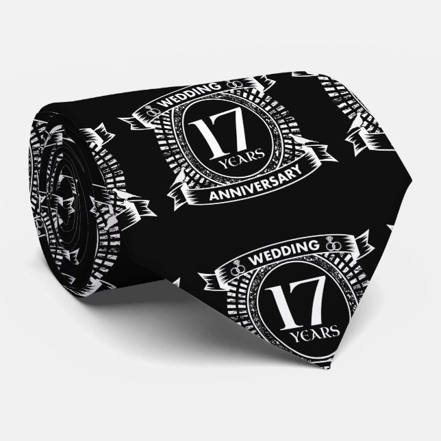 17TH wedding anniversary black and white Tie (Rolled)