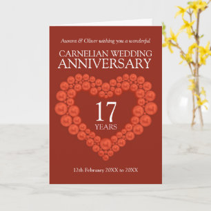 17th wedding anniversary carnelian beads heart card