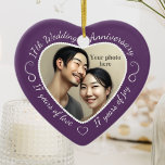17th Wedding Anniversary Heart Photo Ceramic Tree Decoration<br><div class="desc">Celebrate a 17th happy year of marriage with a custom photo ornament in a delightful heart shape frame. Simply upload your own photo of the married couple and it will appear in the cutout. The purple surround features a white script font and decorations. The words are: 17th Wedding Anniversary -...</div>