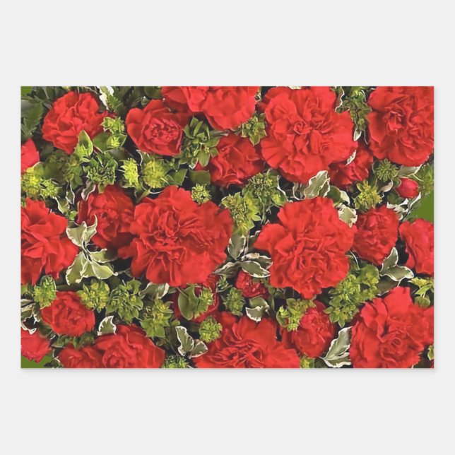 17th Wedding Anniversary, Red Carnations Wrapping Paper Sheet (Front)