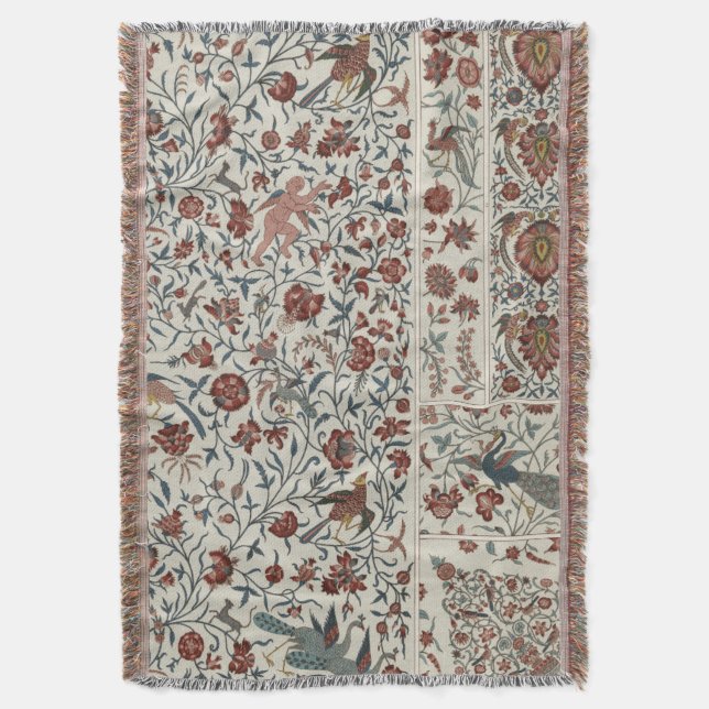 1800's Coloured Lithograph Throw Blanket (Front Vertical)