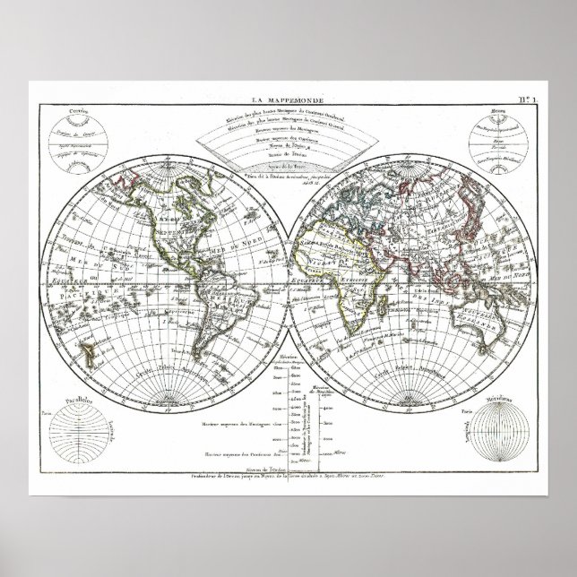 1806 Atlas Map: La Mappemonde by Eustache Hérisson Poster (Front)