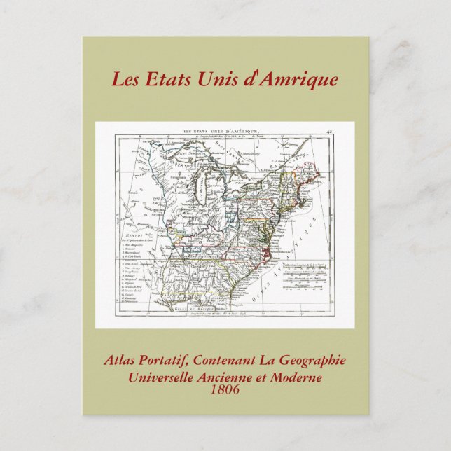 1806 Map - Les Etats Unis d'Amrique Postcard (Front)