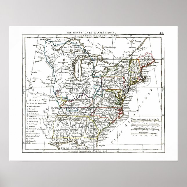 1806 Map - Les Etats Unis d'Amrique Poster (Front)
