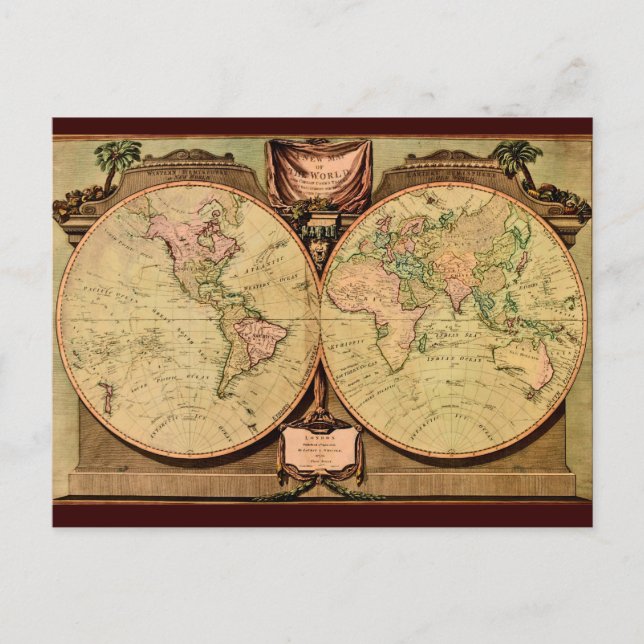 1808 Captain Cook's double-hemisphere World Map Postcard (Front)