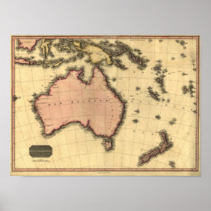 1818 Australasia Map - Australia, New Zealand Poster