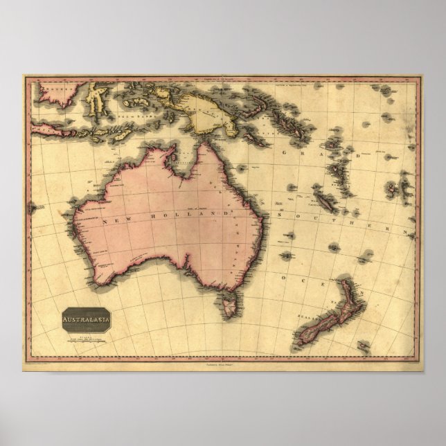 1818 Australasia  Map - Australia, New Zealand Poster (Front)