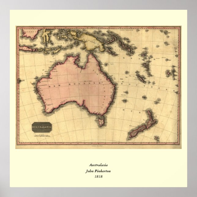 1818 Australasia  Map - Australia, New Zealand Poster (Front)