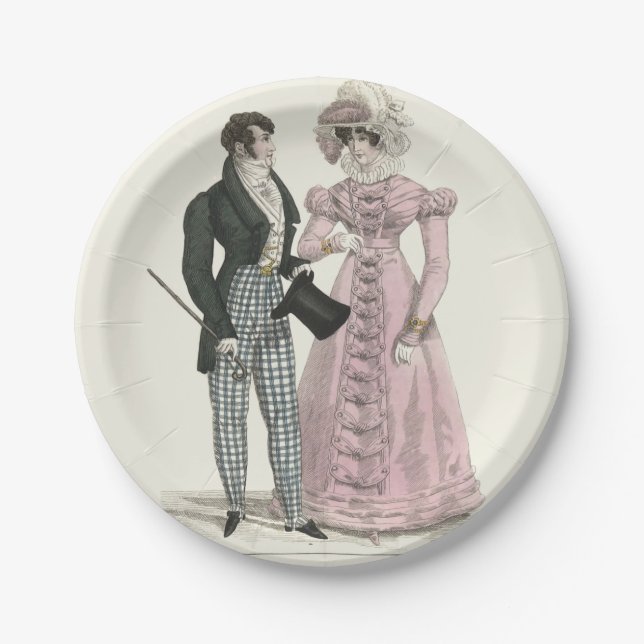 1823 Antique Wedding Man Woman Fashion Paper Plate (Front)