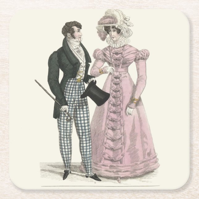 1823 Antique Wedding Man Woman Fashion Square Paper Coaster (Front)