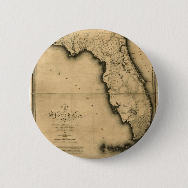 1823 Map of Florida 6 Cm Round Badge (Front)