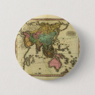1825 Map of Asia by Henry Tanner 6 Cm Round Badge