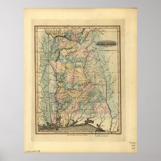 1826 Map of Alabama Poster (Front)