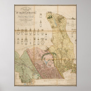 1834 map of the borough of St Marylebone (London) Poster