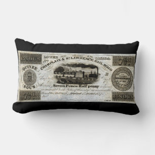 1837 Canadian Railroad Currency Lumbar Cushion