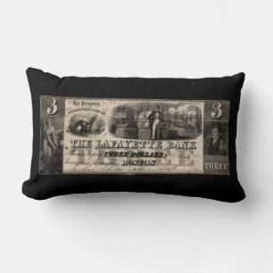1837 Lafayette Bank Three Dollar Note Lumbar Cushion