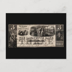 1837 Lafayette Bank Three Dollar Note Postcard