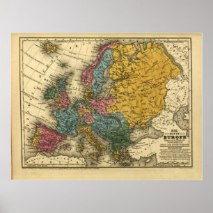 1839 Map of Europe Poster