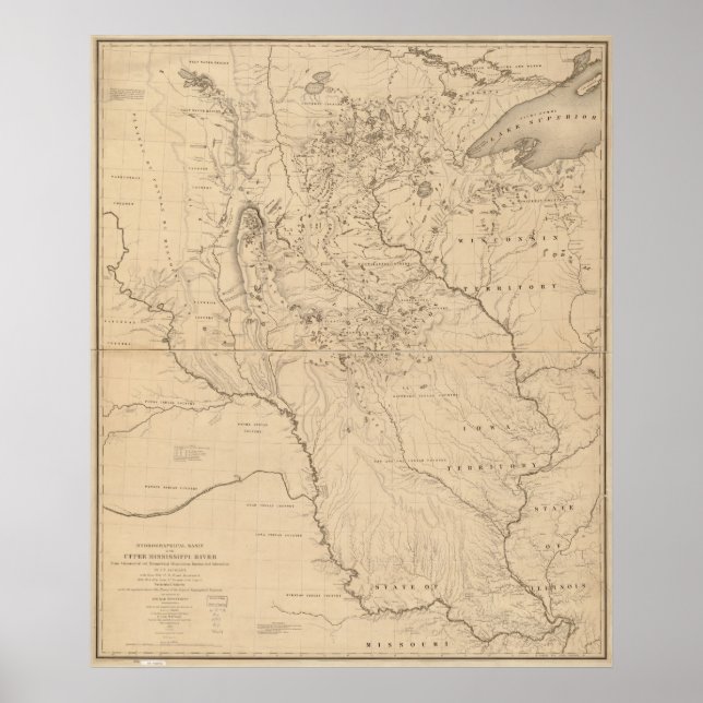1843 Map of Mississippi River Poster (Front)