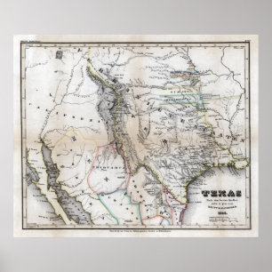 1846 Texas Map Poster