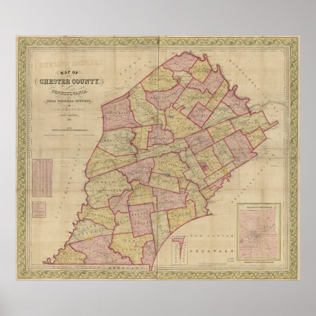 1847 Map Chester County Pennsylvania Poster (Front)