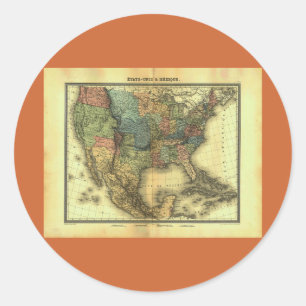 1848 Thunot Duvotenay Map: Etats-Unis & Mexique Classic Round Sticker