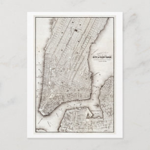 1850 Antique Map of Manhattan, New York Postcard