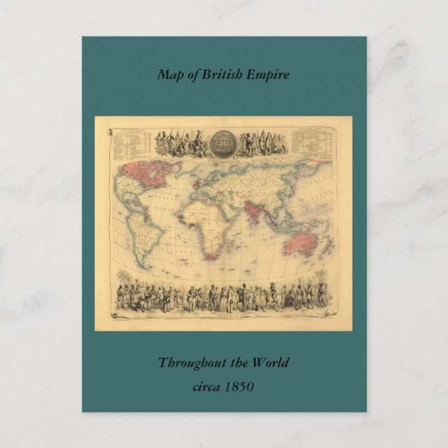 1850’s Map of British Empire Throughout the World Postcard (Front)