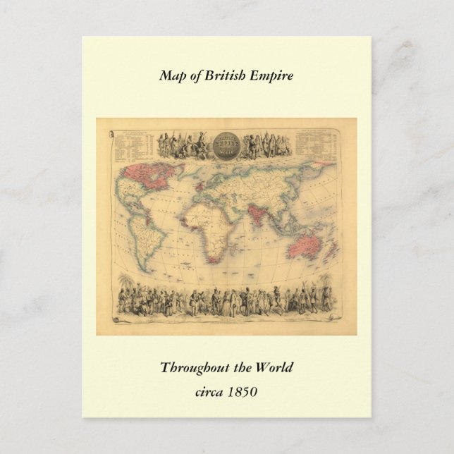1850’s Map of British Empire Throughout the World Postcard (Front)