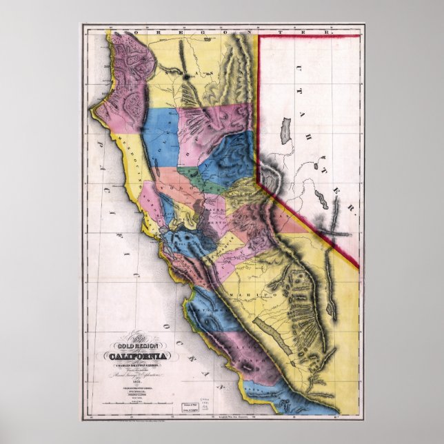 1851 California Gold  Map Poster (Front)