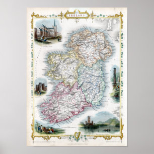 1851 Map of Ireland Poster