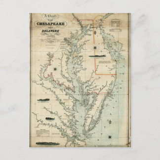 1852 Chart of Chesapeake and Delaware Bays Postcard