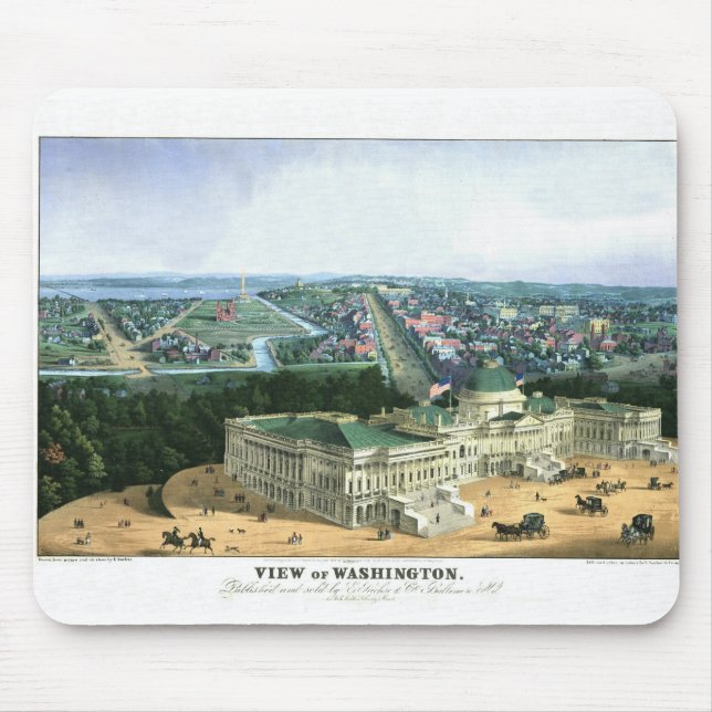 1852 Colour Lithograph - View of Washington Mouse Pad (Front)