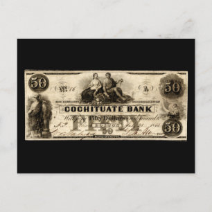 1853 Cochituate Fifty Dollar Note Postcard